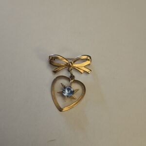 Vintage Brooch Set (2 Pieces) | Gold Bow Heart Crystal + Silver Owl | Classic